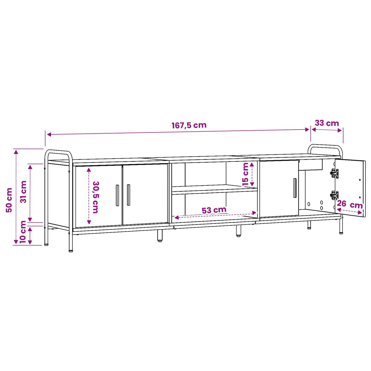 Tv-meubel 167,5 x 33 x 50 cm Zwart eiken Bewerkt hout
