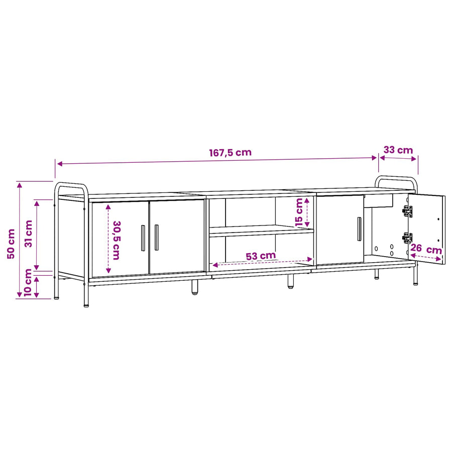 Tv-meubel 167,5 x 33 x 50 cm Grijs Sonoma Bewerkt hout