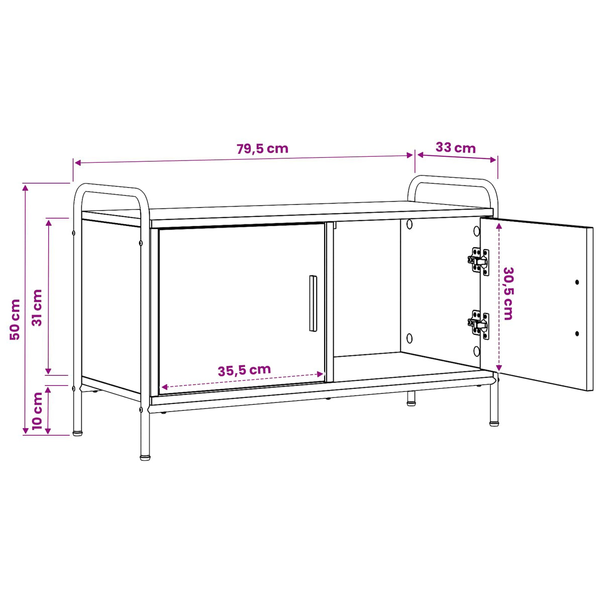 Tv-meubel 79,5 x 33 x 50 cm Zwart eiken Bewerkt hout
