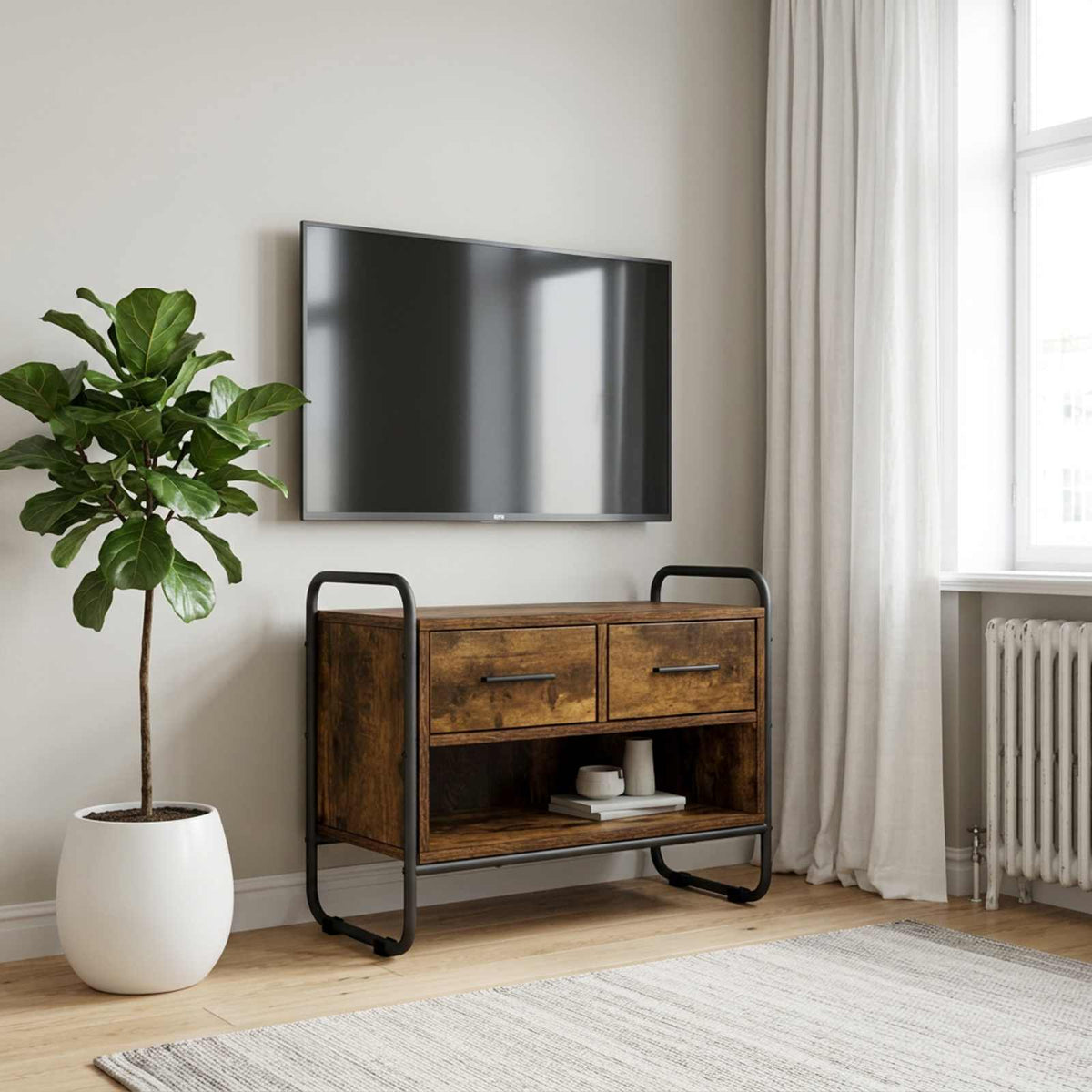 Tv-meubel 60 x 30 x 50 cm Gerookt eiken Bewerkt hout