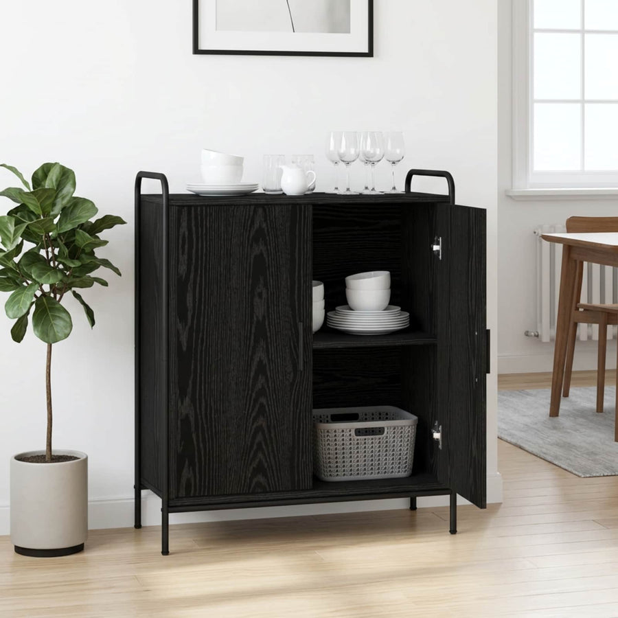 Dressoir Zwart eiken 97 x 33 x 81 cm Bewerkt hout