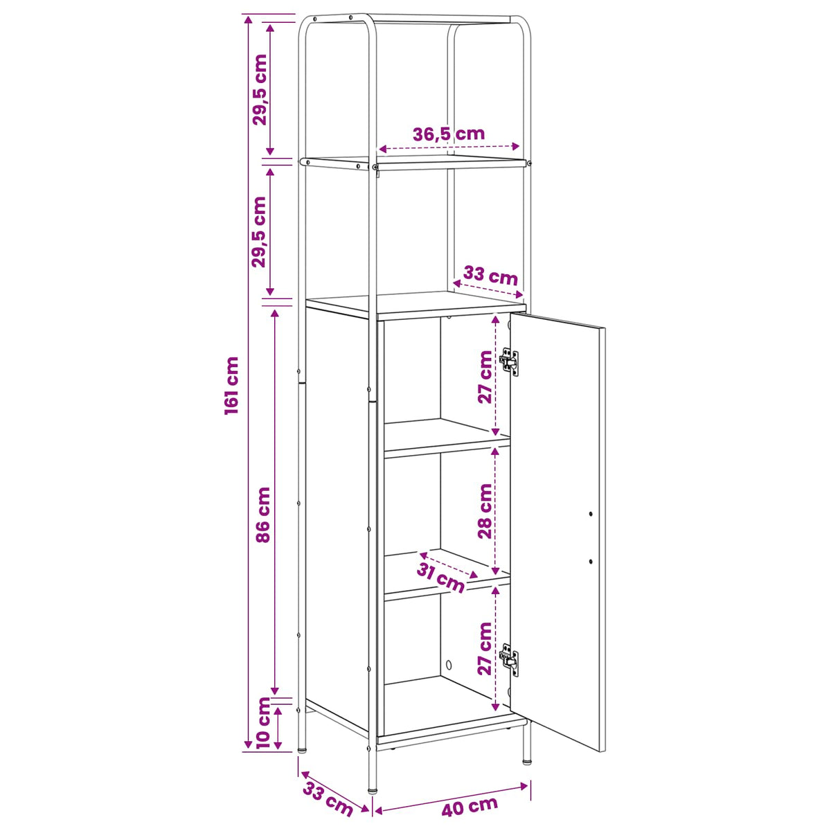 Hoge kast Oud hout 40 x 33 x 161 cm Bewerkt hout