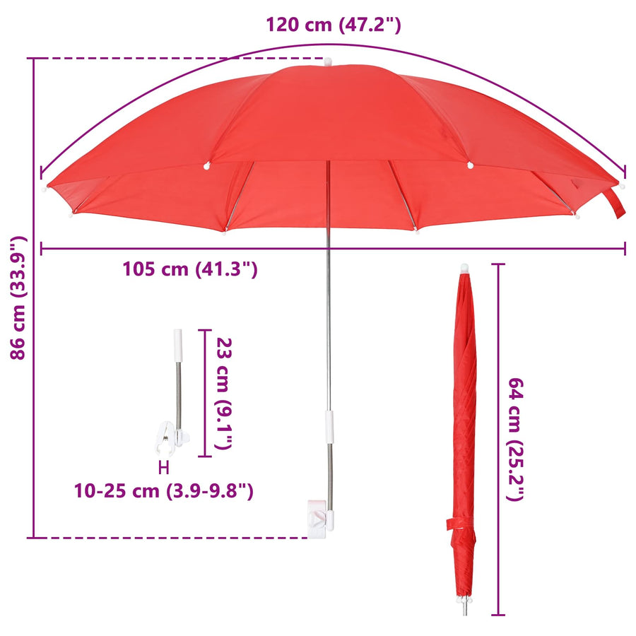 Parasol met klem 2 pcs Vuursteenrood Ø 105 x 86 cm
