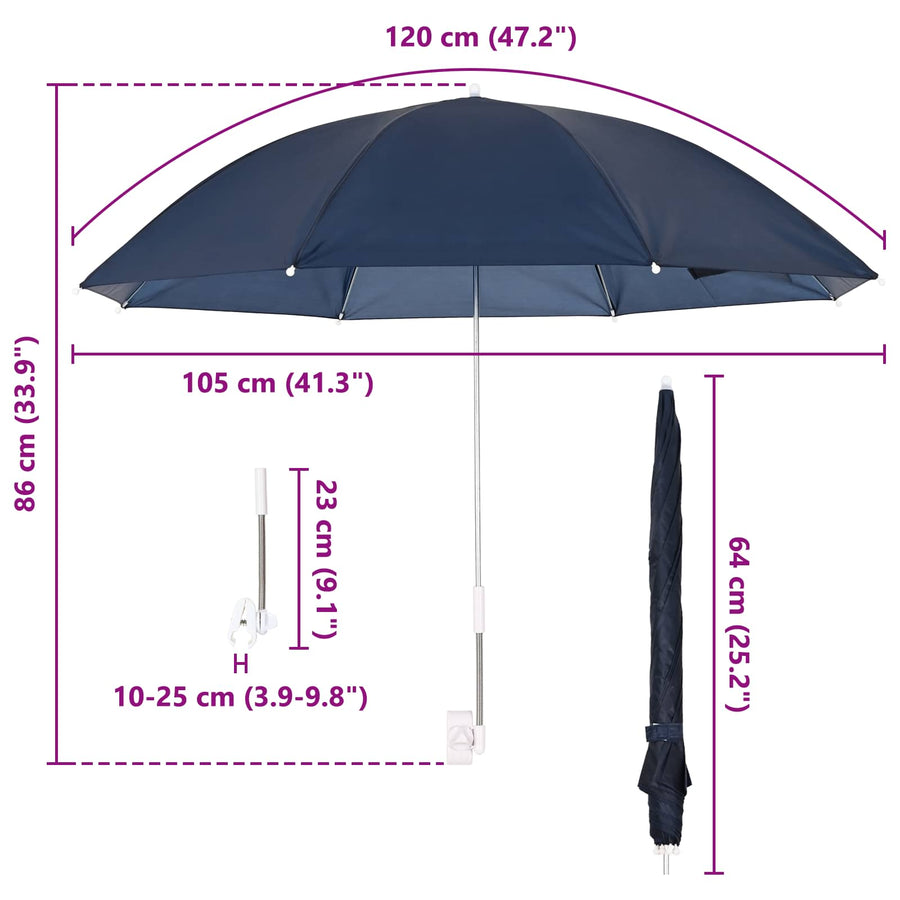 Parasol met klem 2 pcs Marineblauw Ø 105 x 86 cm 170T polyester