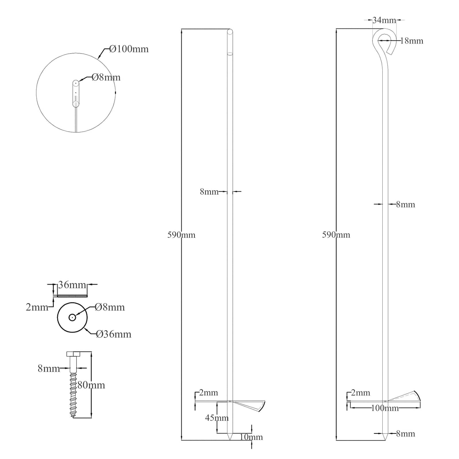Aardeankers 4 pcs Zilverkleurig Ø10 x 60 cm