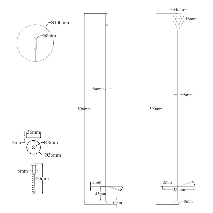 Aardeankers 6 pcs Zilverkleurig Ø10 x 60 cm