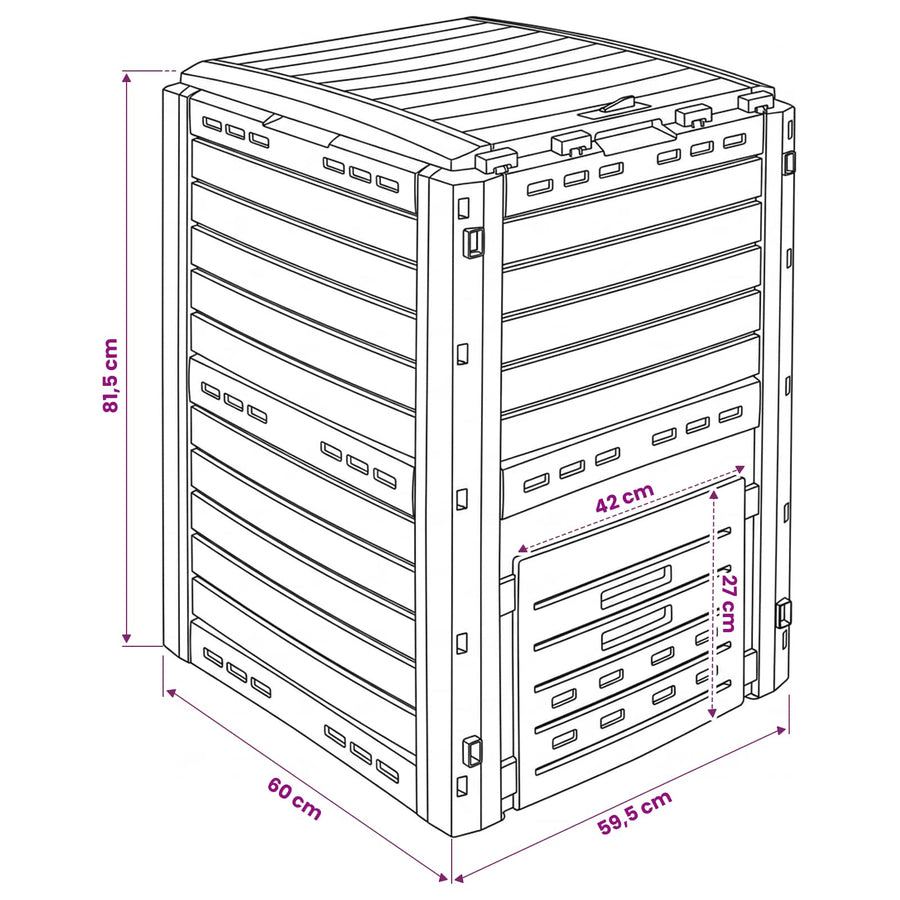 Tuincomposter Zwart 59,5 x 60 x 81,5 cm 280 l 100% PP