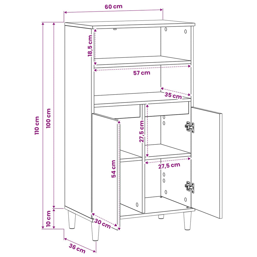 Hoge kast Artisanaal eiken 60 x 36 x 110 cm Bewerkt hout