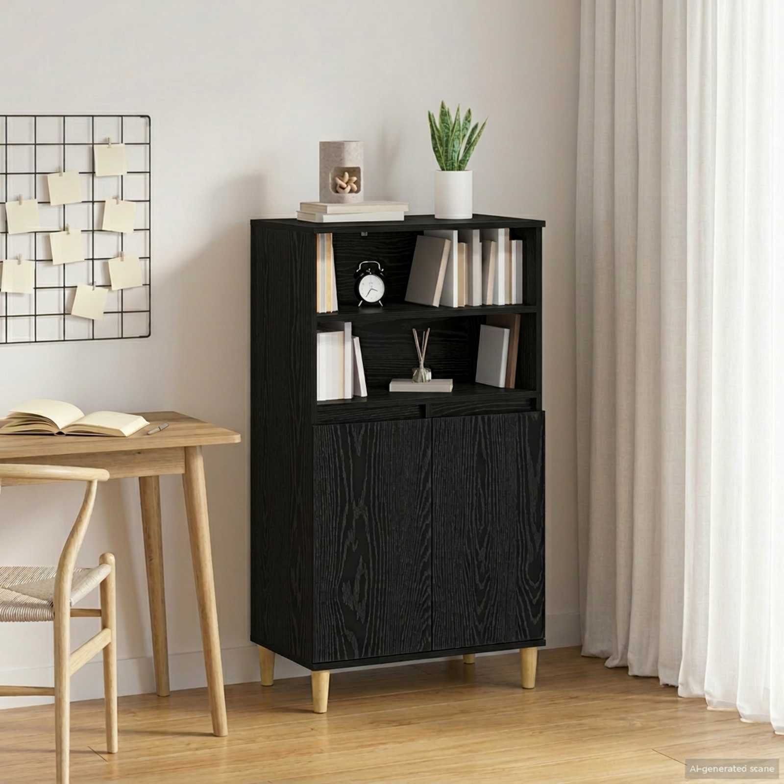 Hoge kast Zwart eiken 60 x 36 x 110 cm Bewerkt hout