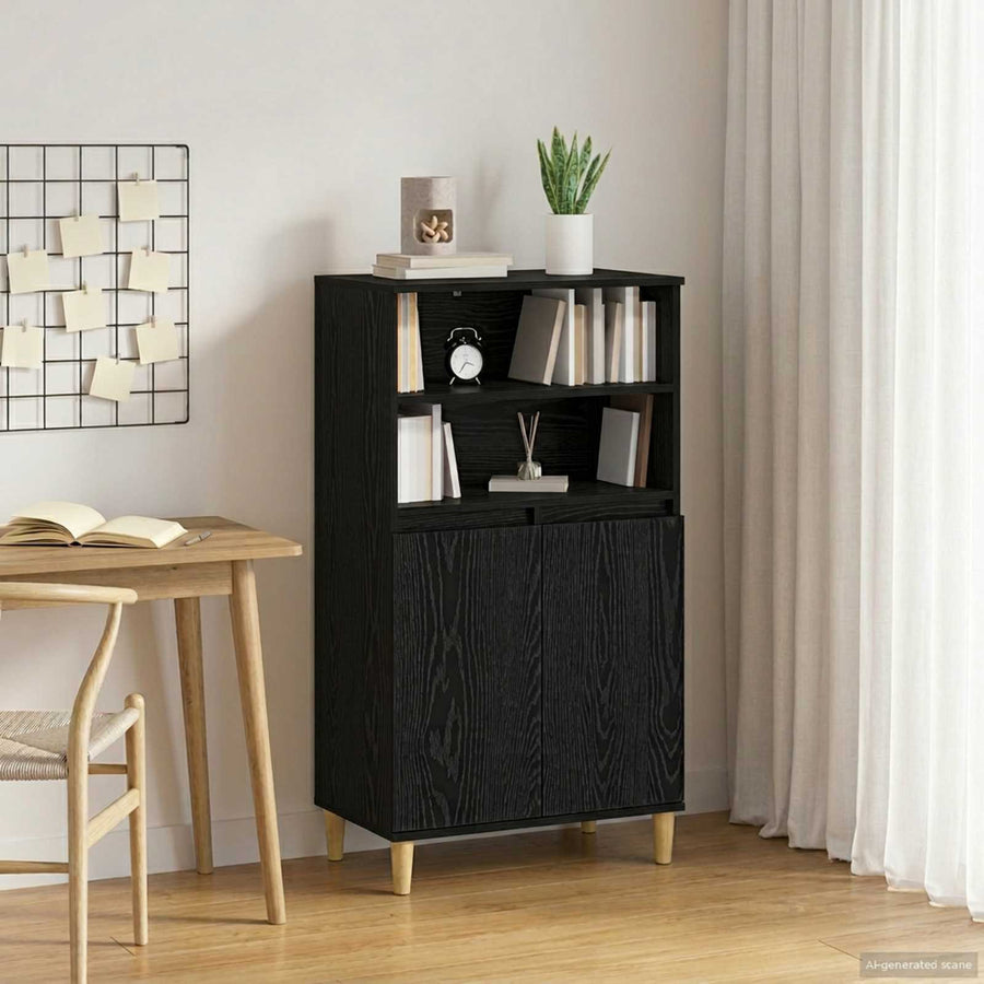 Hoge kast Zwart eiken 60 x 36 x 110 cm Bewerkt hout
