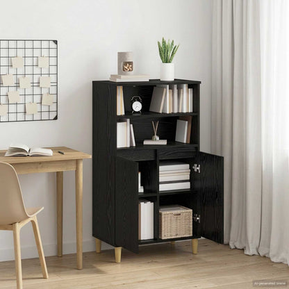 Hoge kast Zwart eiken 60 x 36 x 110 cm Bewerkt hout