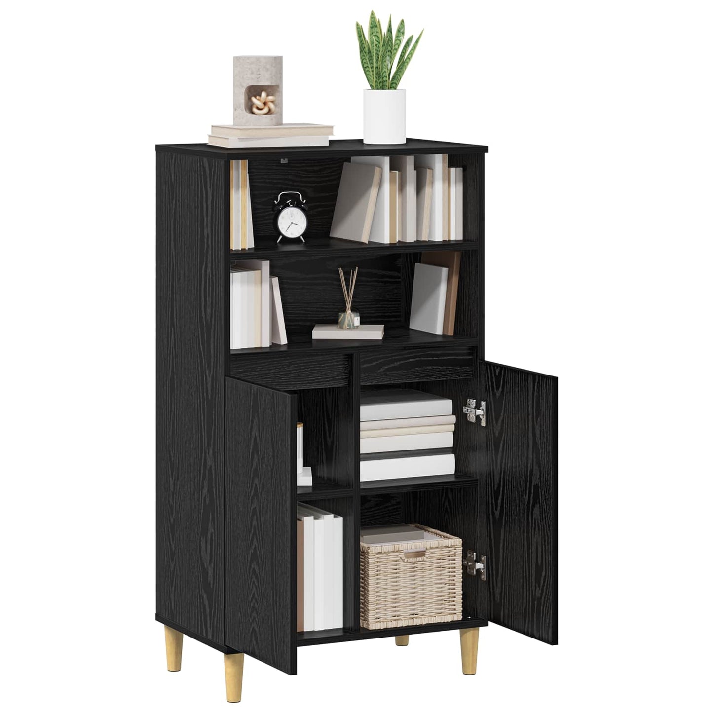 Hoge kast Zwart eiken 60 x 36 x 110 cm Bewerkt hout