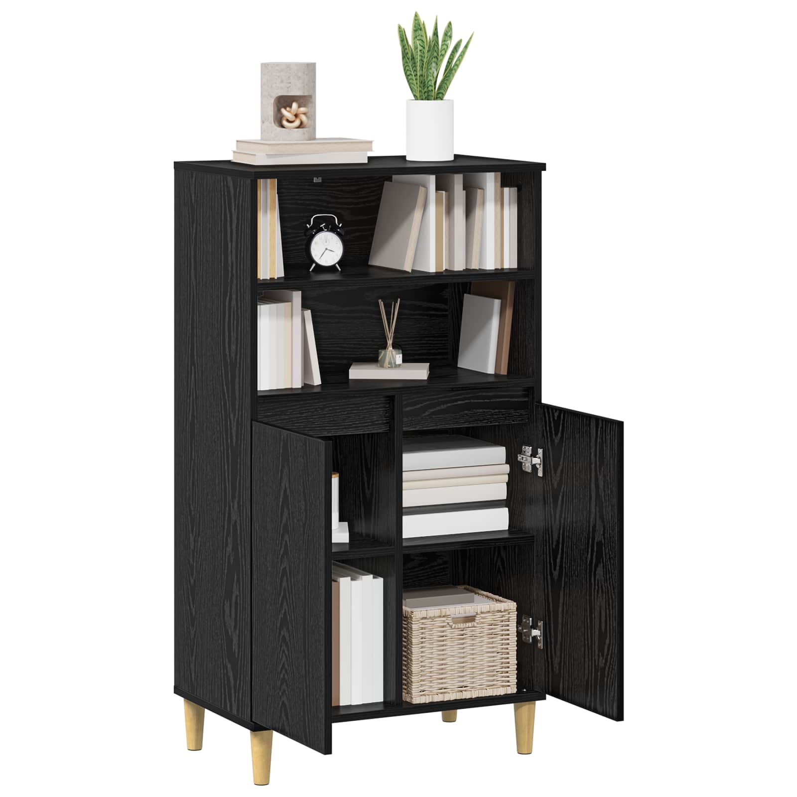 Hoge kast Zwart eiken 60 x 36 x 110 cm Bewerkt hout