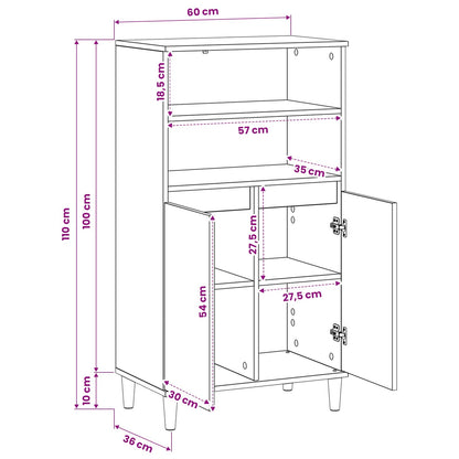 Hoge kast Zwart eiken 60 x 36 x 110 cm Bewerkt hout