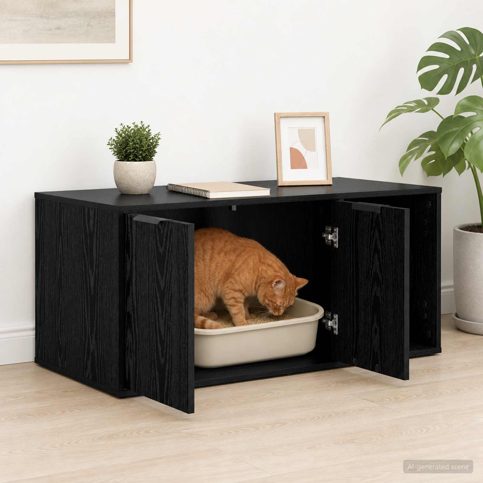 Kattenkrat meubel Zwart eiken 100 x 49 x 45 cm Bewerkt hout
