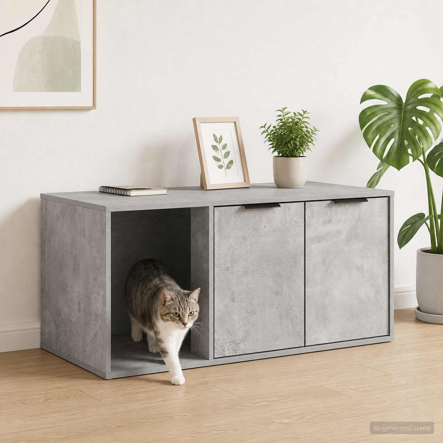 Kattenkrat meubel Betongrijs 100 x 49 x 45 cm Bewerkt hout
