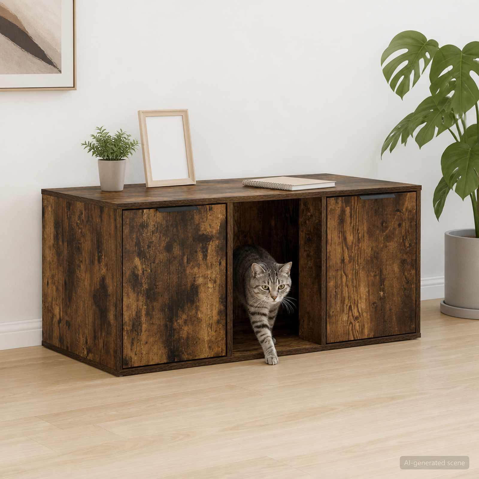 Kattenkrat meubel Gerookt eiken 100 x 49 x 45 cm Bewerkt hout