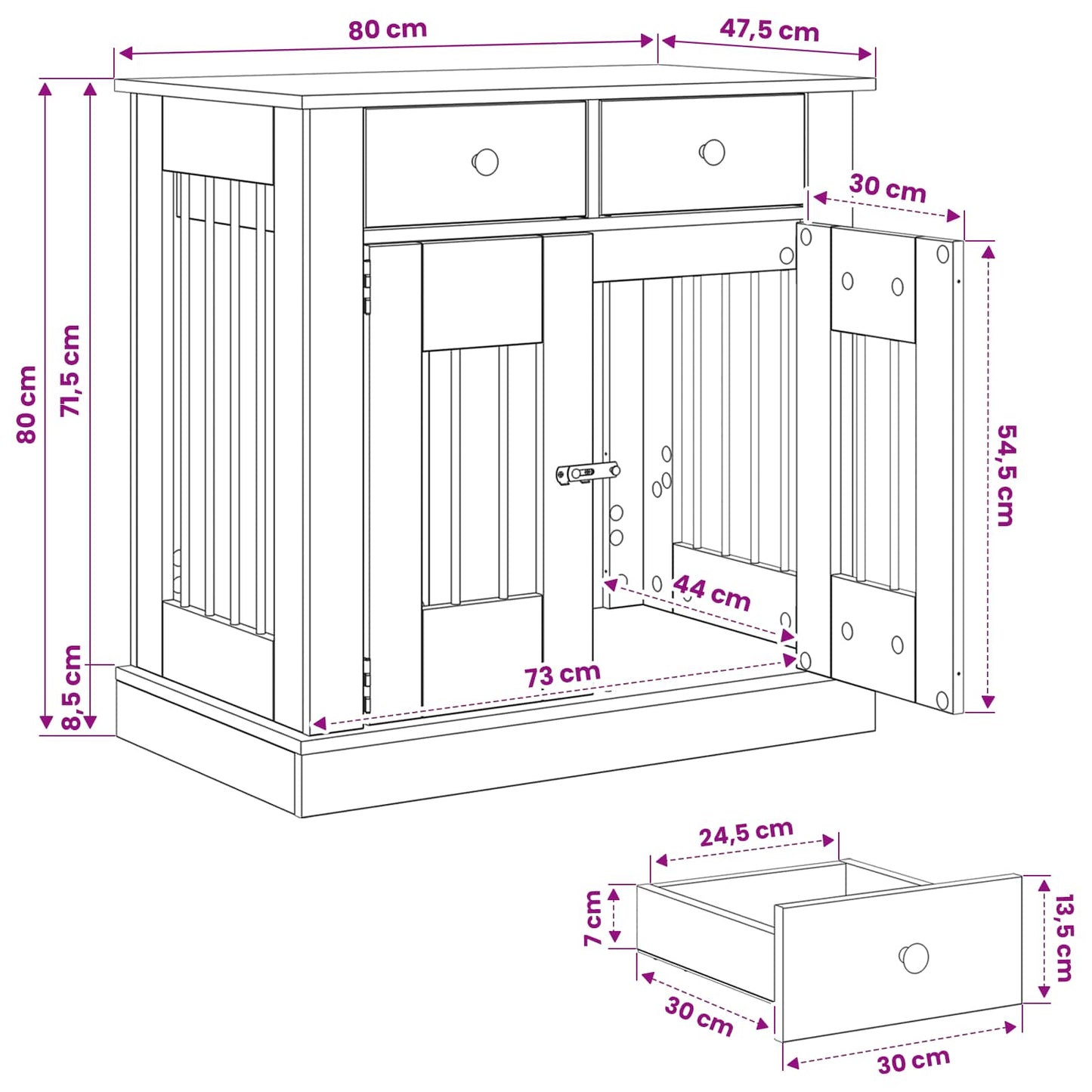 Hond Bench Meubel Zwart eiken 80 x 47,5 x 80 cm Bewerkt hout