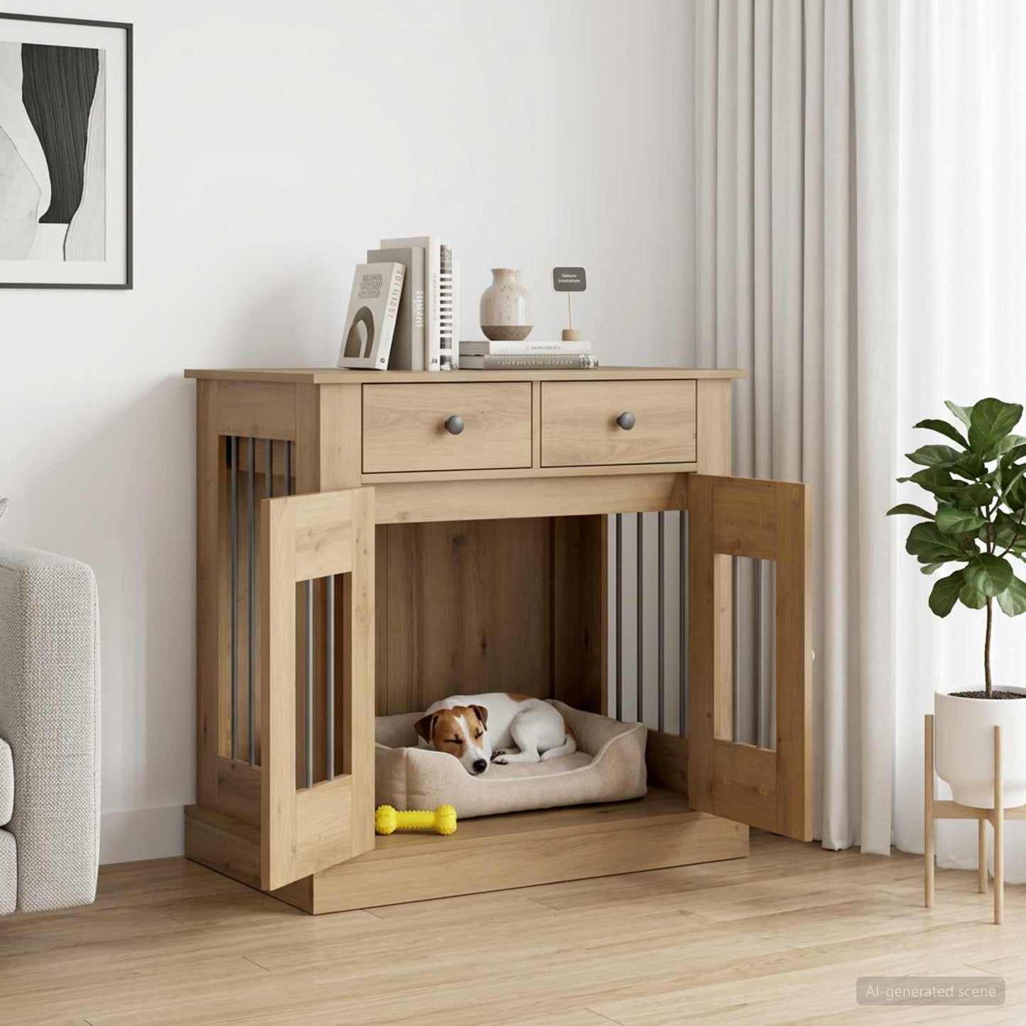 Hond Bench Meubel Artisanaal eiken 80 x 47,5 x 80 cm