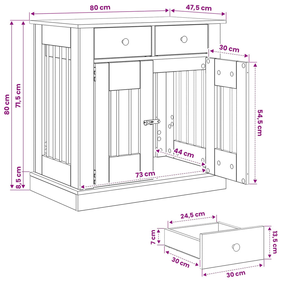 Hond Bench Meubel Artisanaal eiken 80 x 47,5 x 80 cm