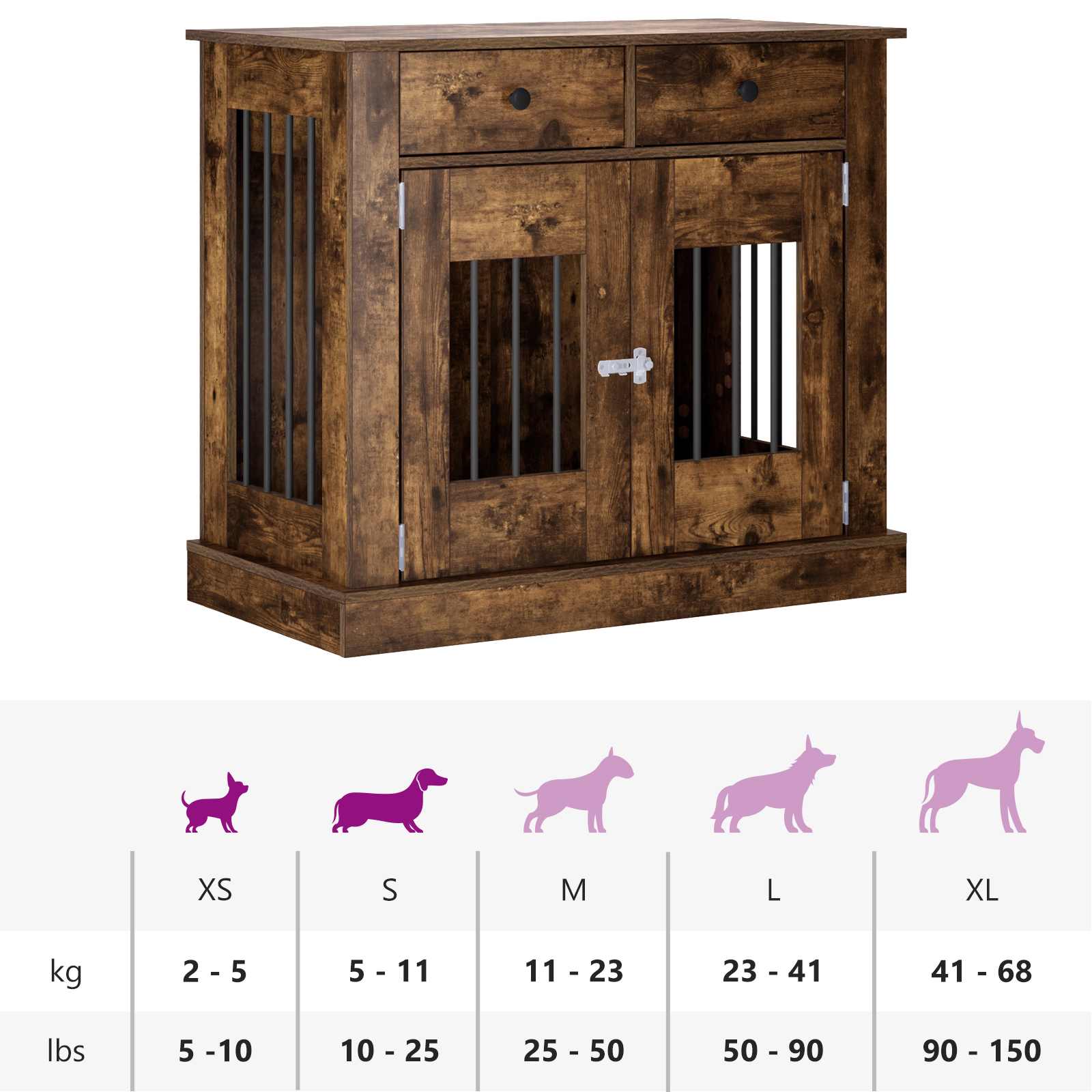 Hond Bench Meubel Gerookt eiken 90 x 47,5 x 80 cm Bewerkt hout