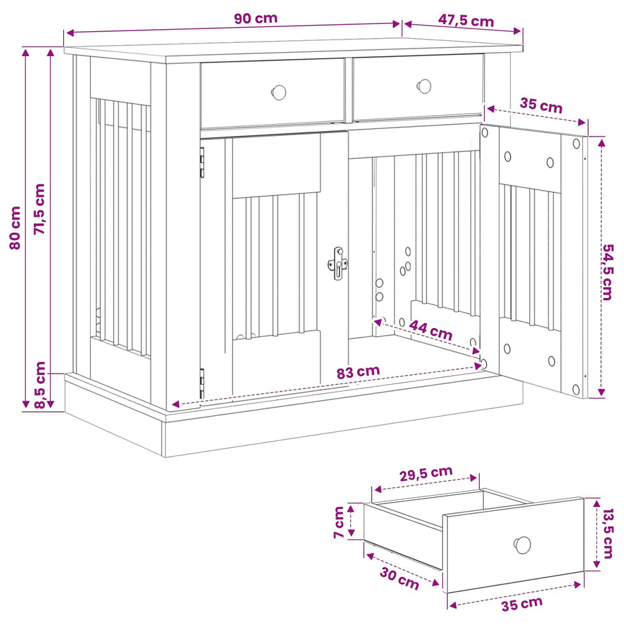 Hond Bench Meubel Oud hout 90 x 47,5 x 80 cm Bewerkt hout