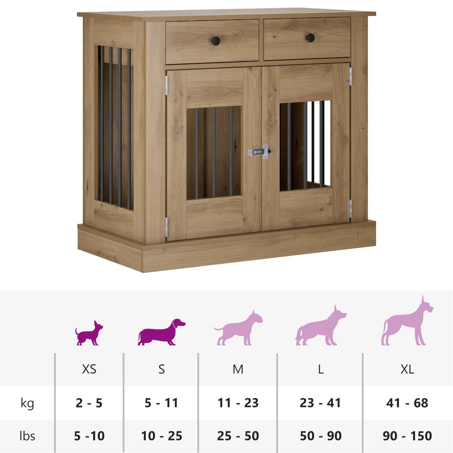 Hond Bench Meubel Artisanaal eiken 90 x 47,5 x 80 cm
