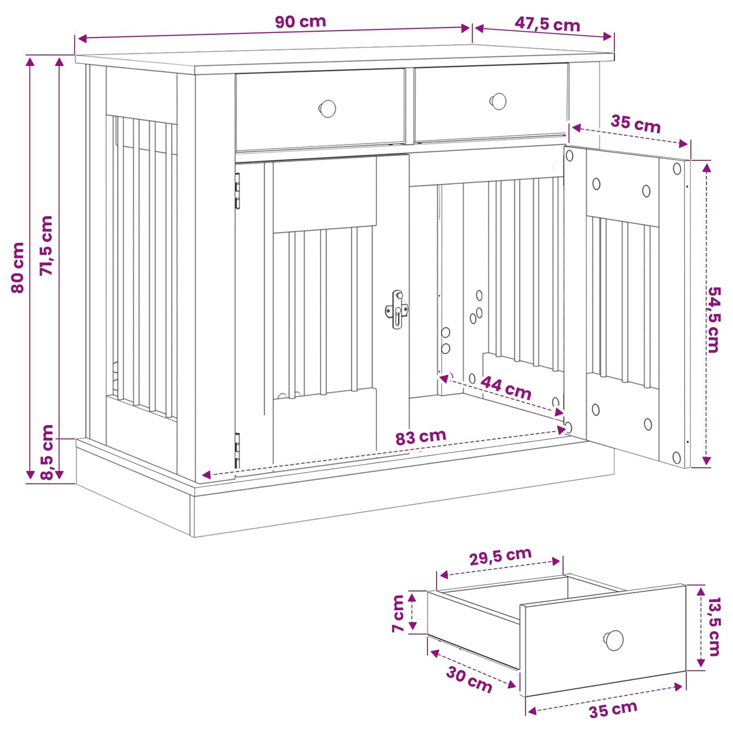Hond Bench Meubel Artisanaal eiken 90 x 47,5 x 80 cm