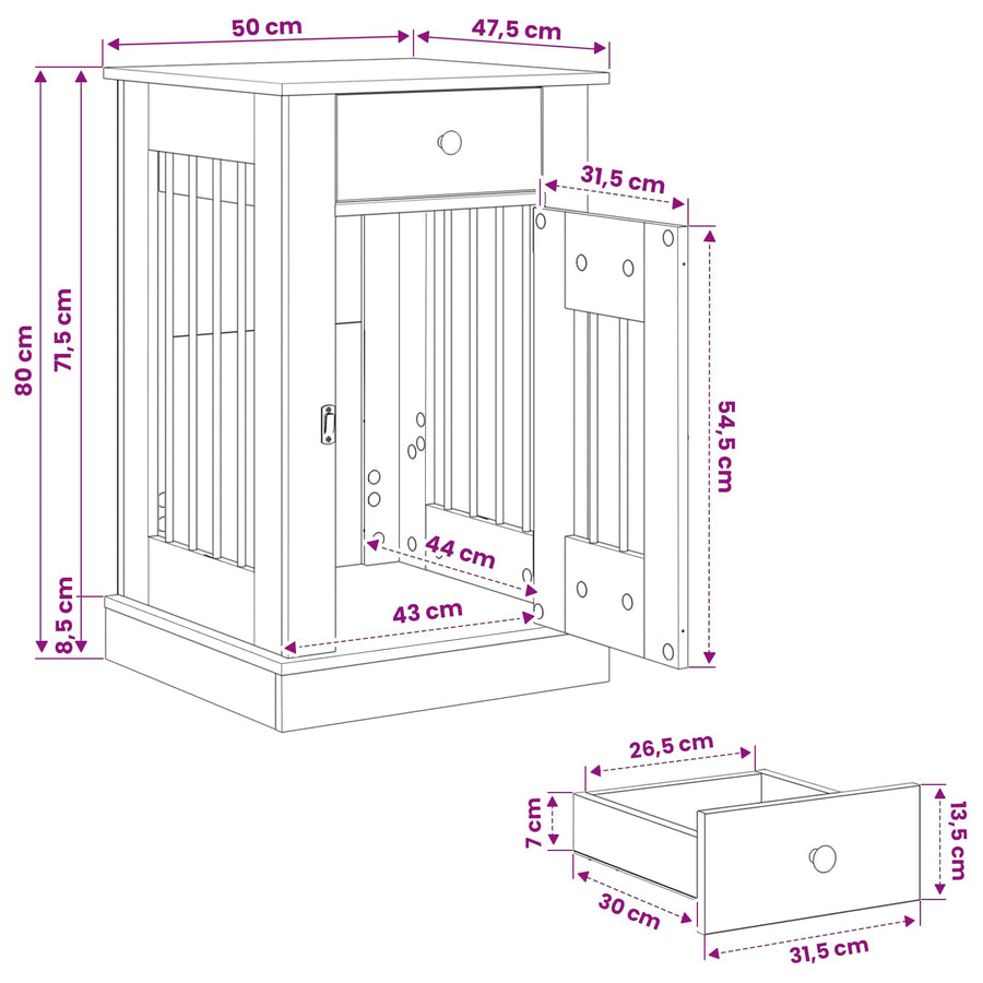 Hond Bench Meubel Artisanaal eiken 50 x 47,5 x 80 cm