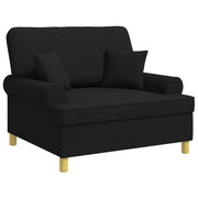 Fauteuil zwart stof met kussens