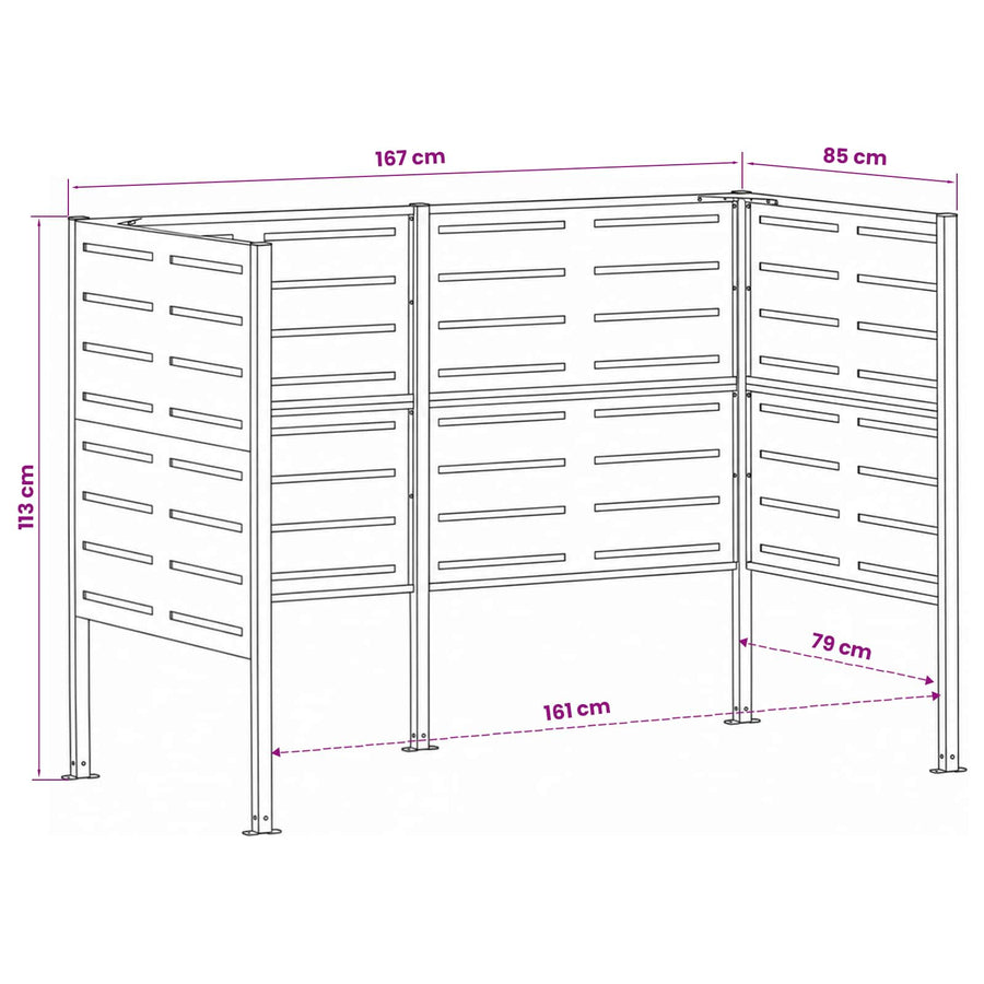 Afvalcontainer scherm 167 x 85 x 113 cm Staal Zwart