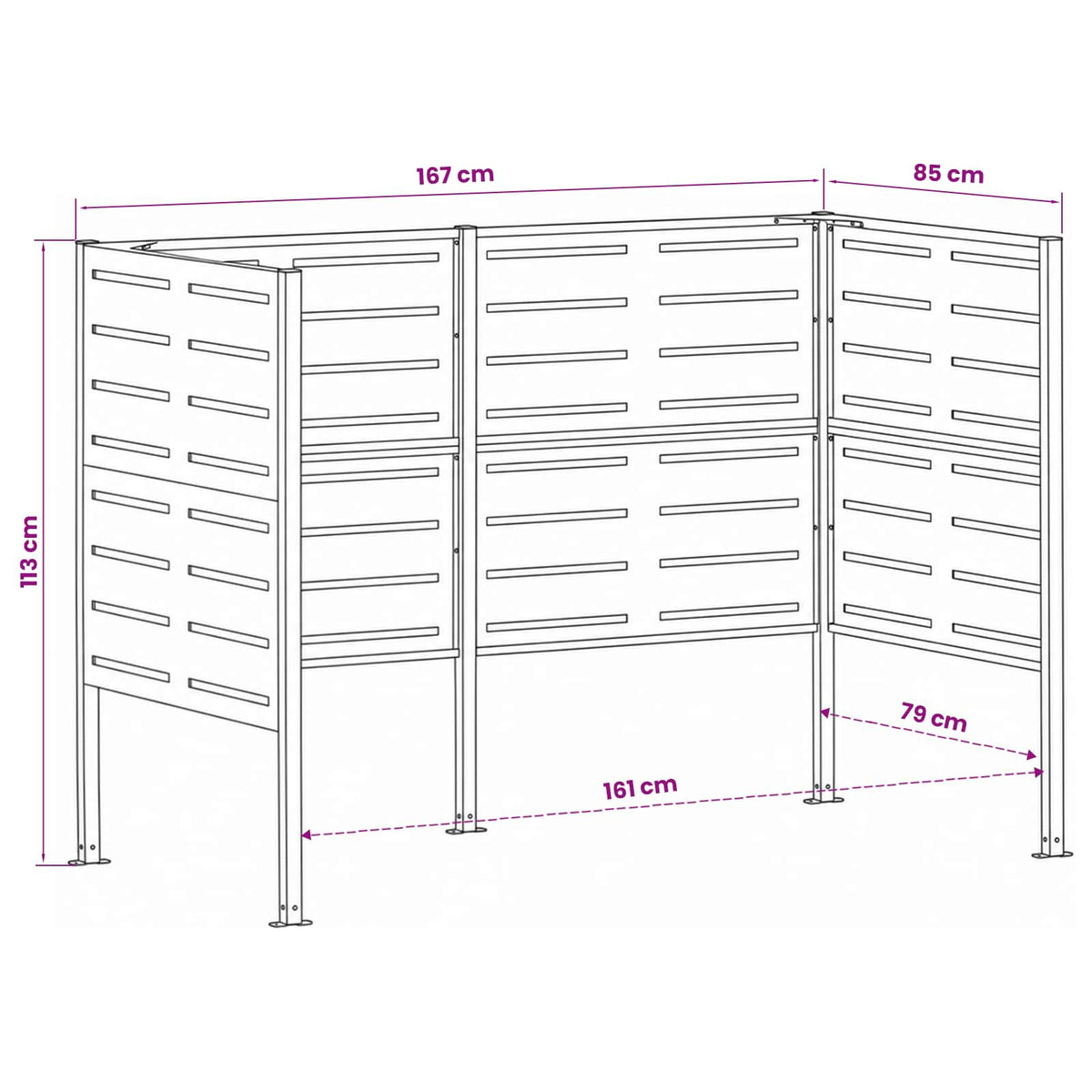 Afvalcontainer scherm 167 x 85 x 113 cm Staal Antraciet