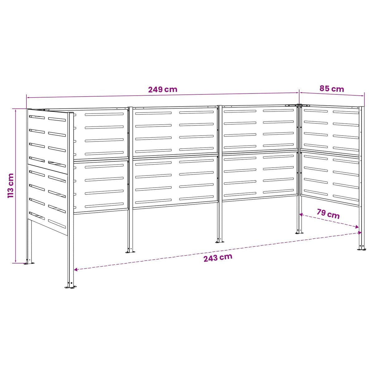 Afvalcontainer scherm 249 x 85 x 113 cm Staal Zwart