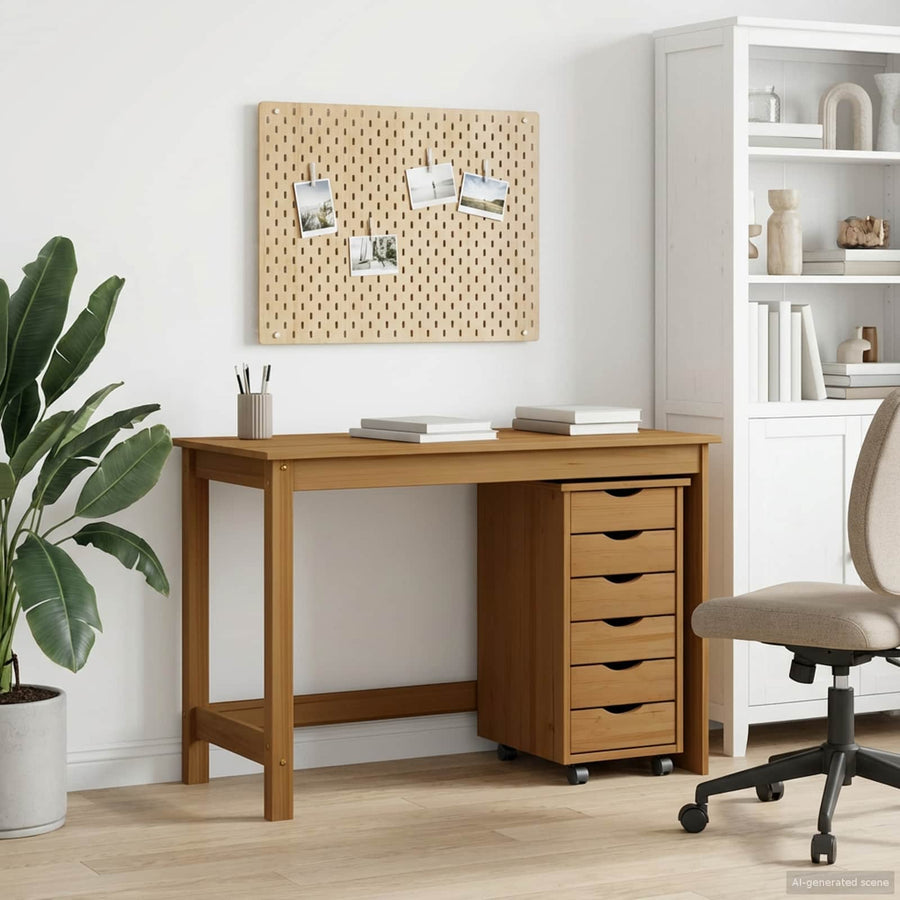 Bureau en rollende kast set met lade MOSS 2 pcs HoningBruin