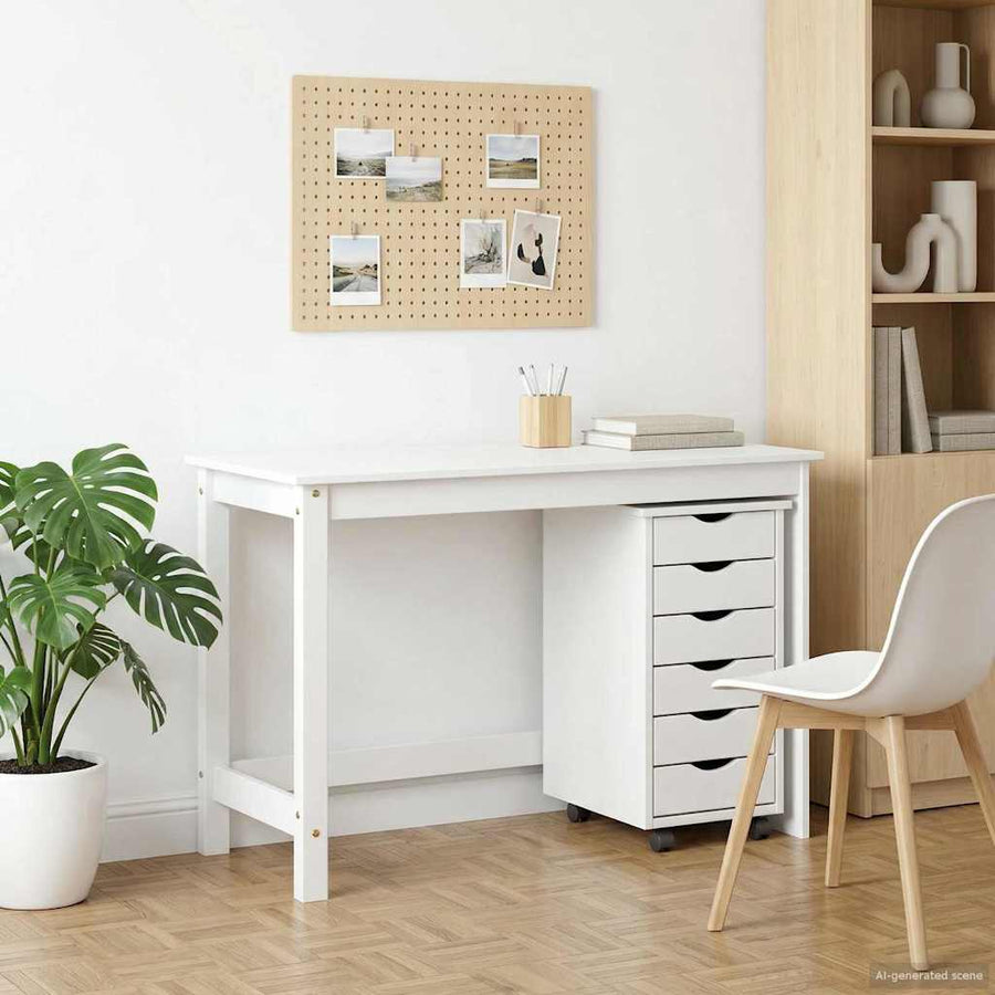 Bureau en rollende kast set MOSS 2 pcs Wit