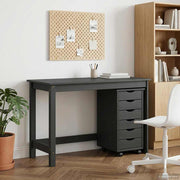 Bureau en rollende kast set massief grenenhout grijs