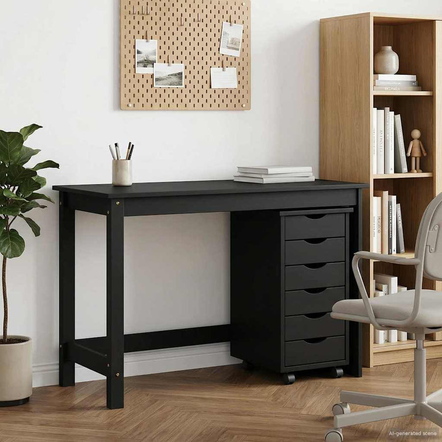 Bureau en rollende kast set MOSS 2 pcs Zwart