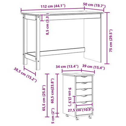 Bureau en rollende kast set MOSS 2 pcs Zwart