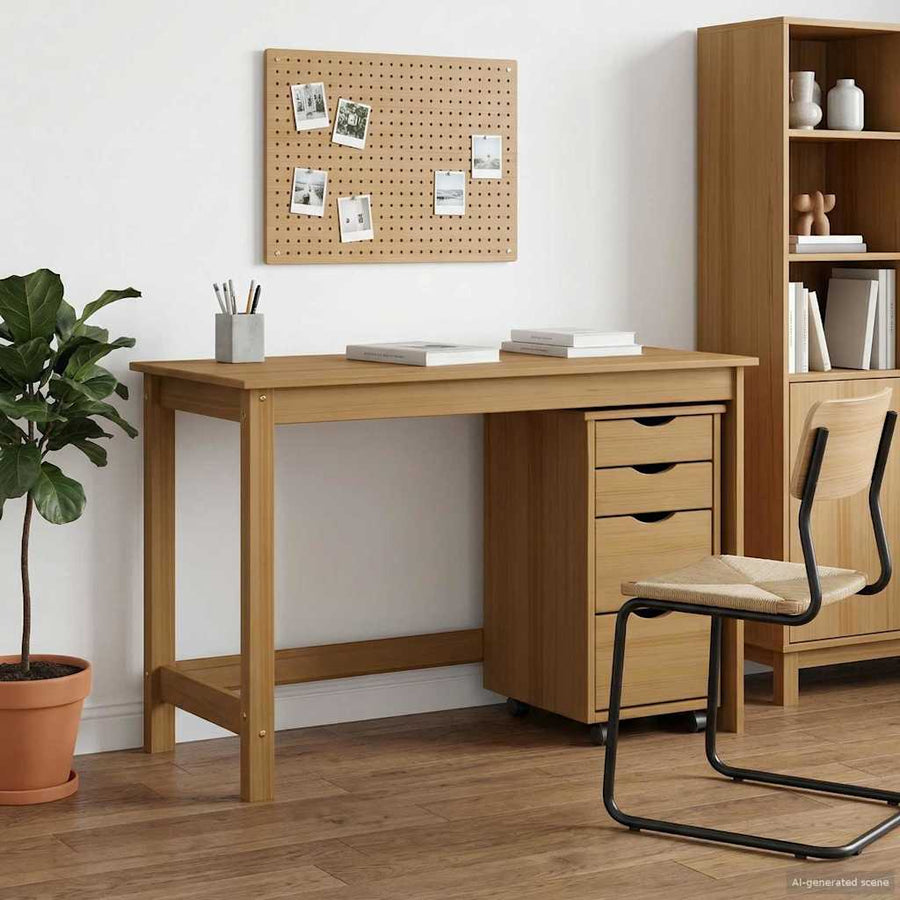 Bureau en rollende kast set MOSS 2 pcs HoningBruin