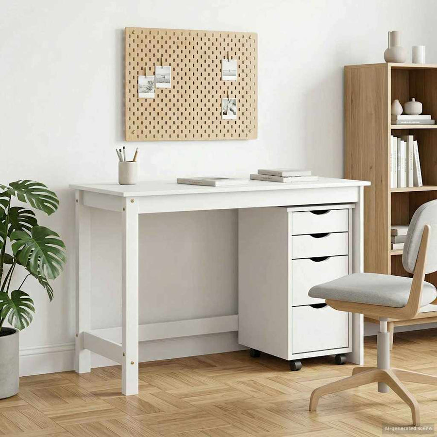 Bureau en rollende kast set MOSS 2 pcs Wit