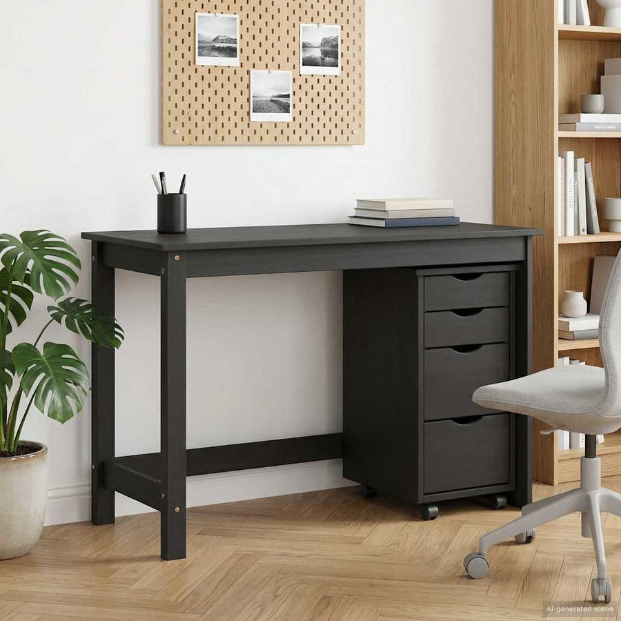 Bureau en rollende kast set MOSS 2 pcs Zwart