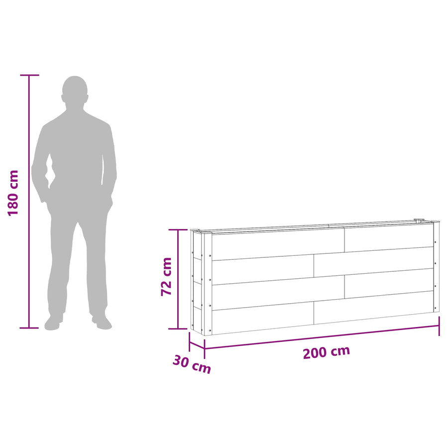 Verhoogde plantenbak Zwart 200 x 30 x 72 cm WPC en Aluminium