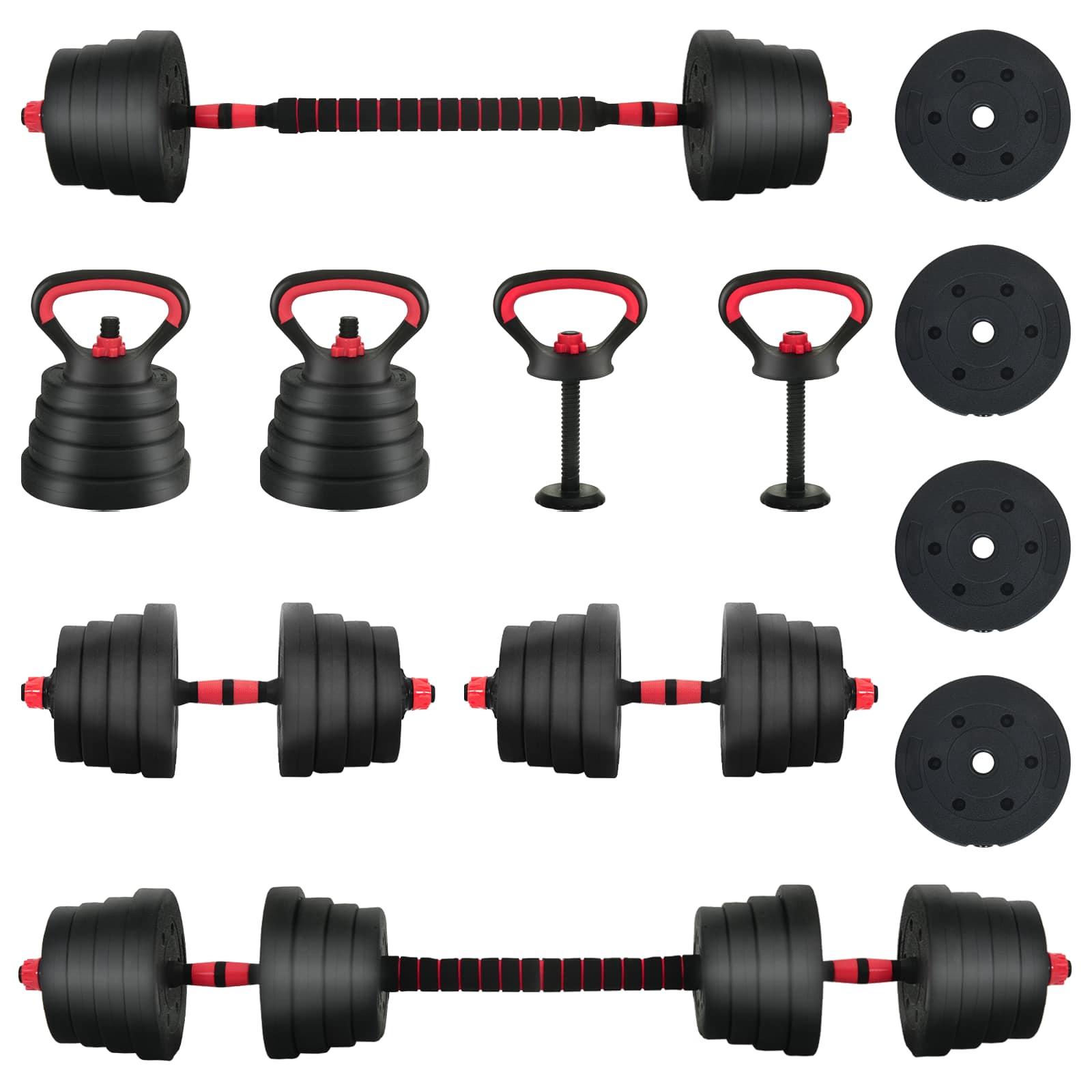 4-in-1 Halterset 40kg Zwart en Rood Cement en ijzeren zand
