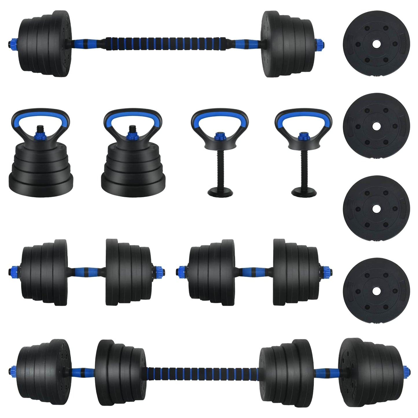 4-in-1 Halterset 40kg Zwart en Blauw Cement en ijzeren zand