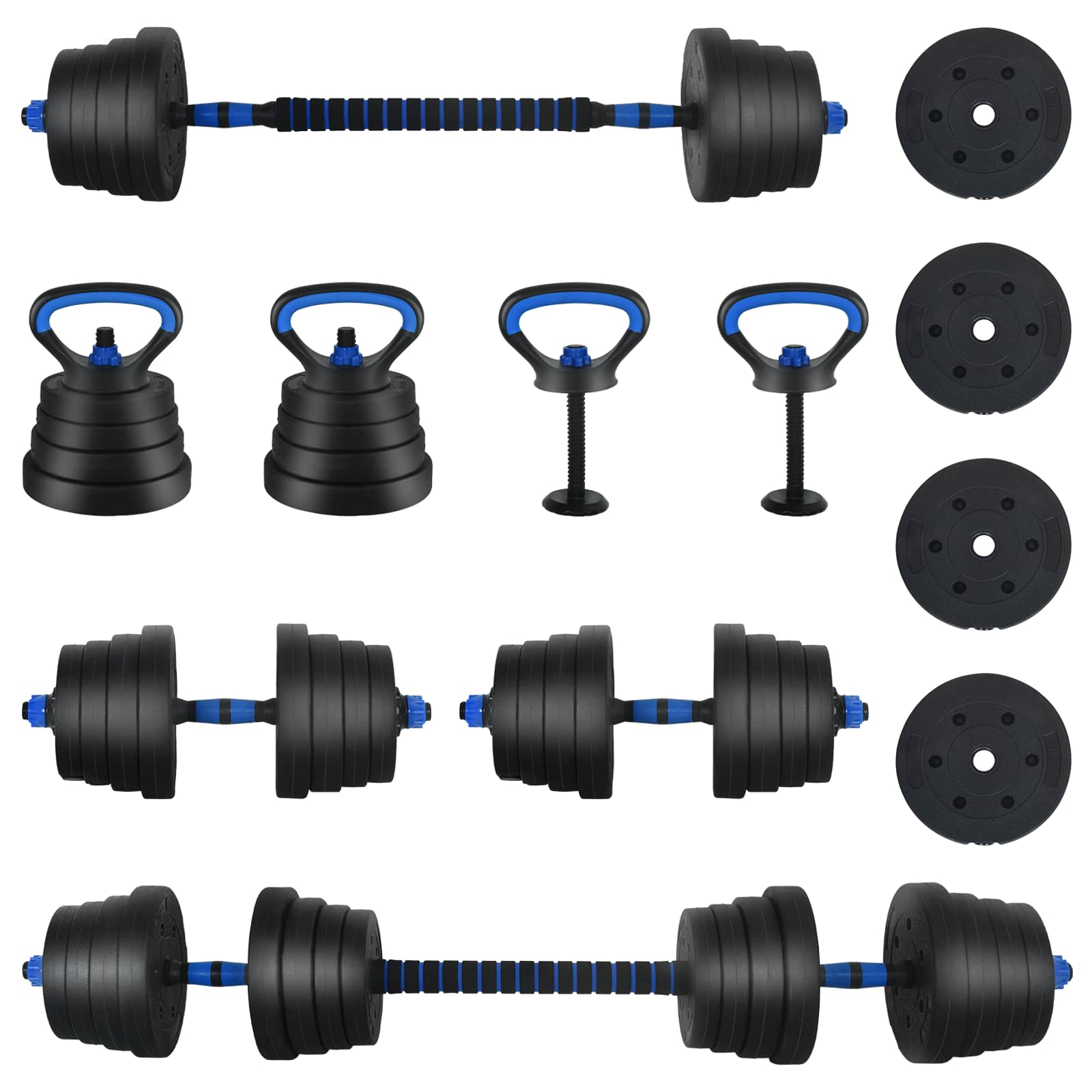 4-in-1 Halterset 40kg Zwart en Blauw Cement en ijzeren zand