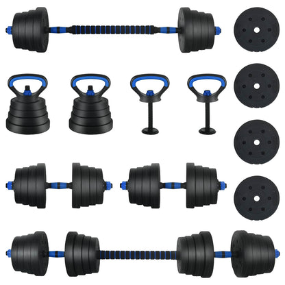 4-in-1 Halterset 40kg Zwart en Blauw Cement en ijzeren zand