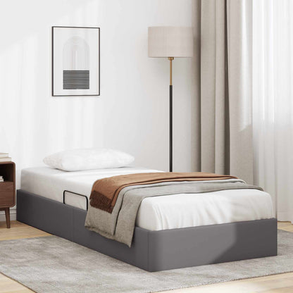 Ottoman Bedframe met opslag Grijs 90 x 190 cm Nep Leer