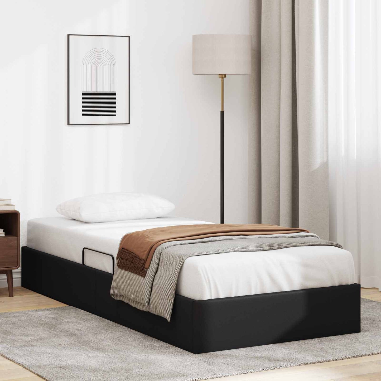 Ottoman Bedframe met opslag Zwart 90 x 200 cm Nep Leer