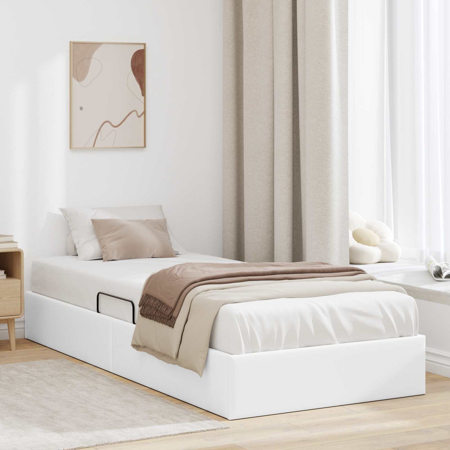 Ottoman Bedframe met opslag Puur Wit 100 x 200 cm Nep Leer