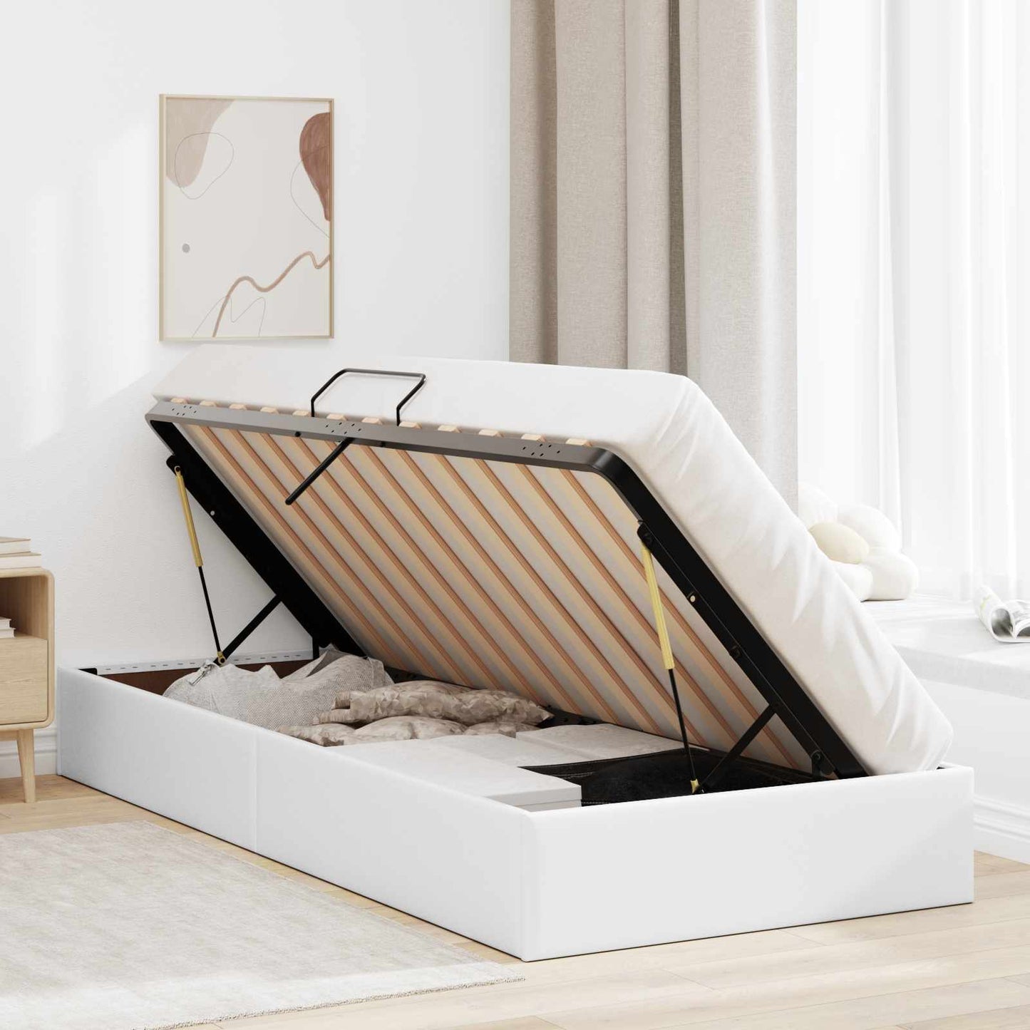 Ottoman Bedframe met opslag Puur Wit 100 x 200 cm Nep Leer